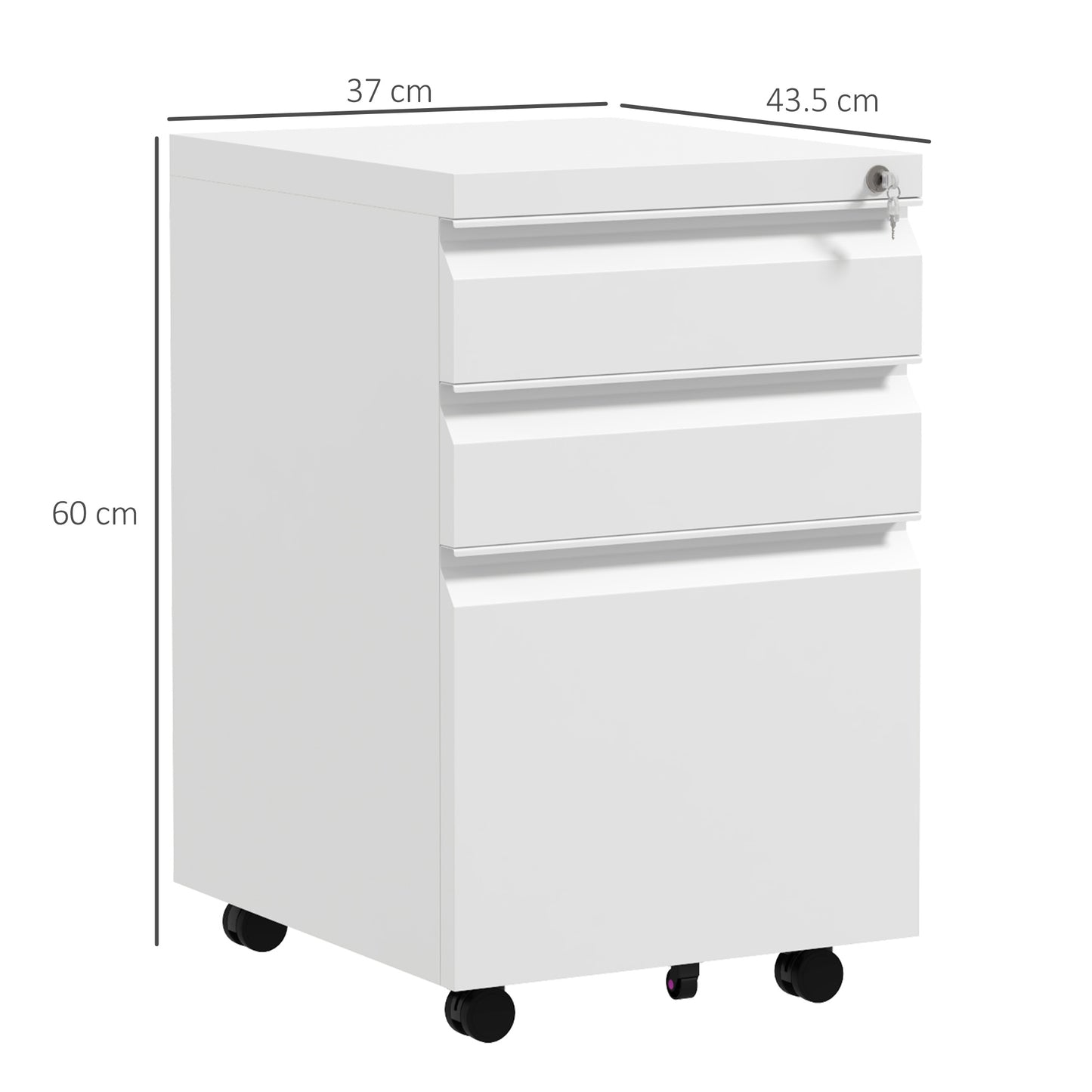 3 -drawer office cabinet with adjustable bar and tray, in steel, 37x43.5x60 cm, white, white - Borgè