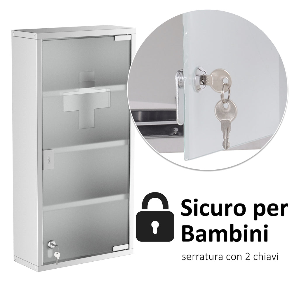 Medicine Cabinet Medicine Box with Four Shelves in Stainless Steel 30 x 12 x 60cm