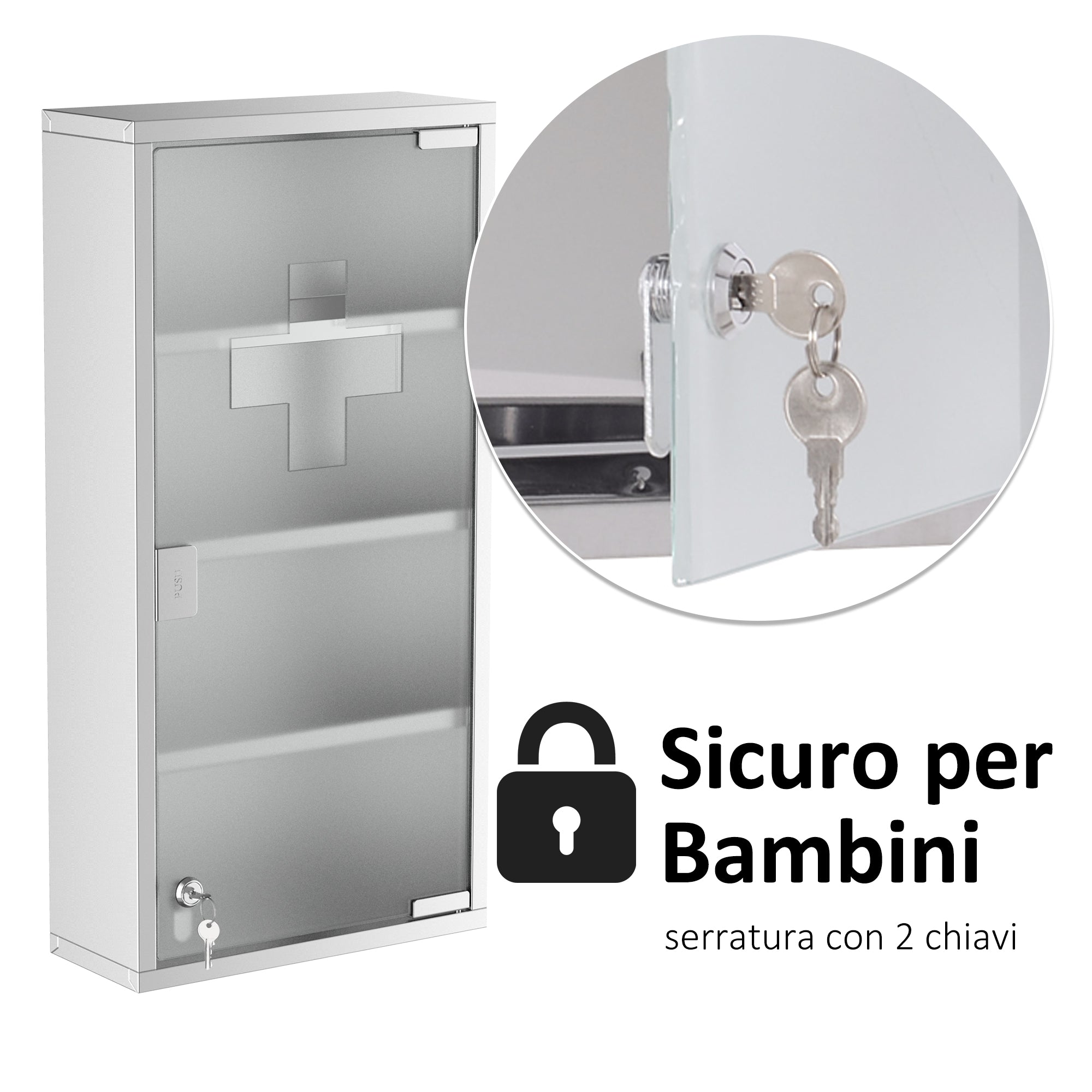 Medicine Cabinet Medicine Box with Four Shelves in Stainless Steel 30 x 12 x 60cm