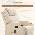 Manual Reclining Massage Chair, Electric Swivel Relax Chair with 2 Cup Holders, Remote Control, Footrest and 4 Side Pockets, in PU Leather, Wood and Steel, Cream