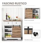 HOMCOM Rustic Kitchen Cabinet with 2 Drawers, Open Shelves and Bottle Racks, in Wood and Metal, 80x39x86 cm - Borgè