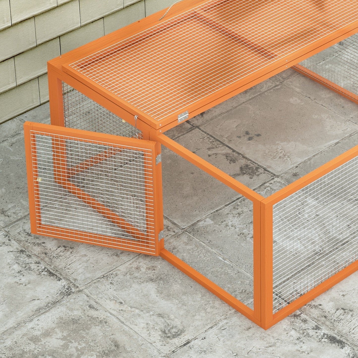 PawHut Folding Outdoor Hutch for 2-3 Rodents with Multiple Entrances, in Wood and Steel, 110x105x50 cm, Orange - Borgè