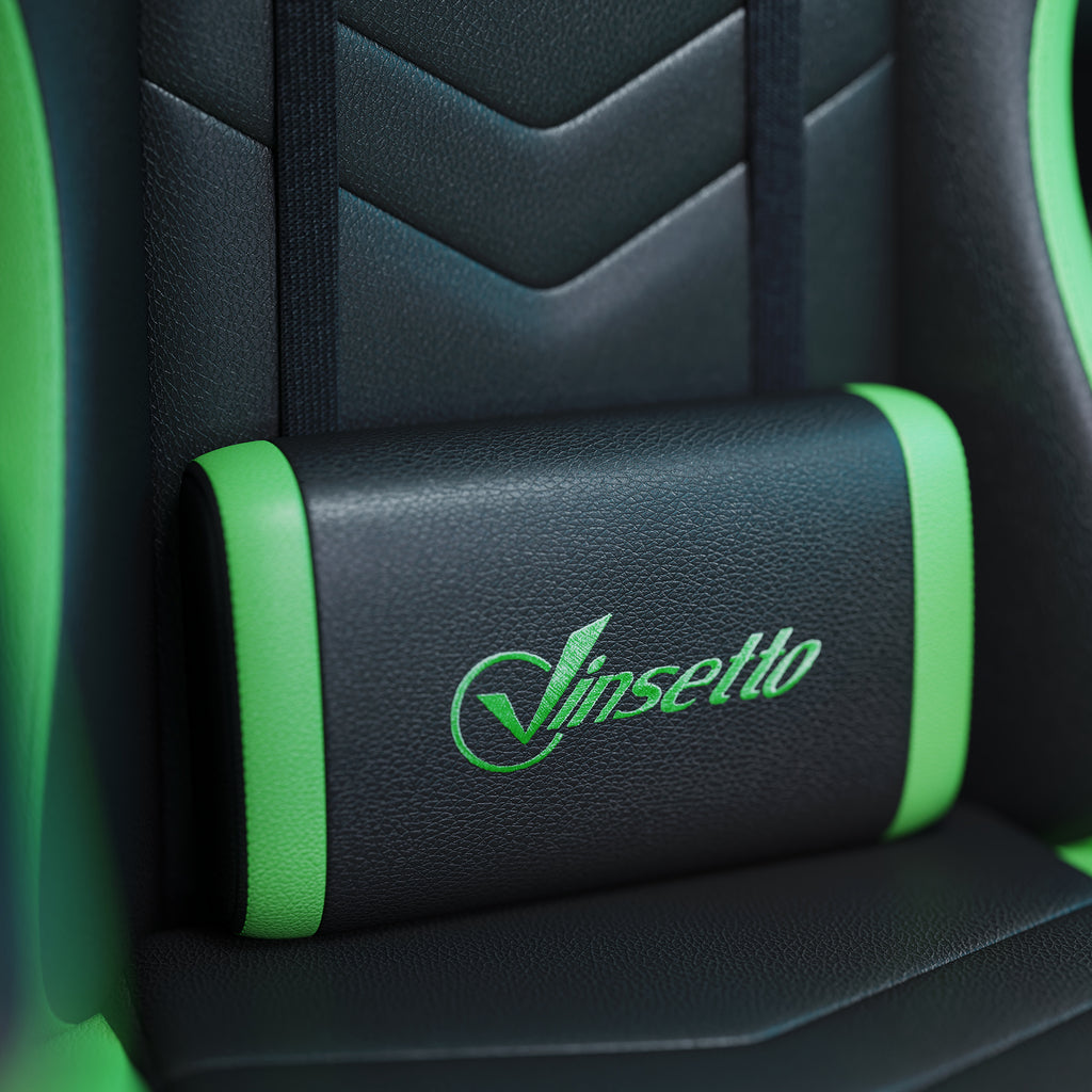 Gaming Chair with Adjustable Height and Reclining Backrest, 65x65x121-129 cm, Black and Green