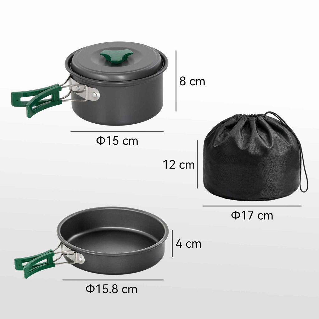 Outsunny Camping Cookware Set, 8-Piece Ultralight Kit with Anti-Scald Handles, Grey