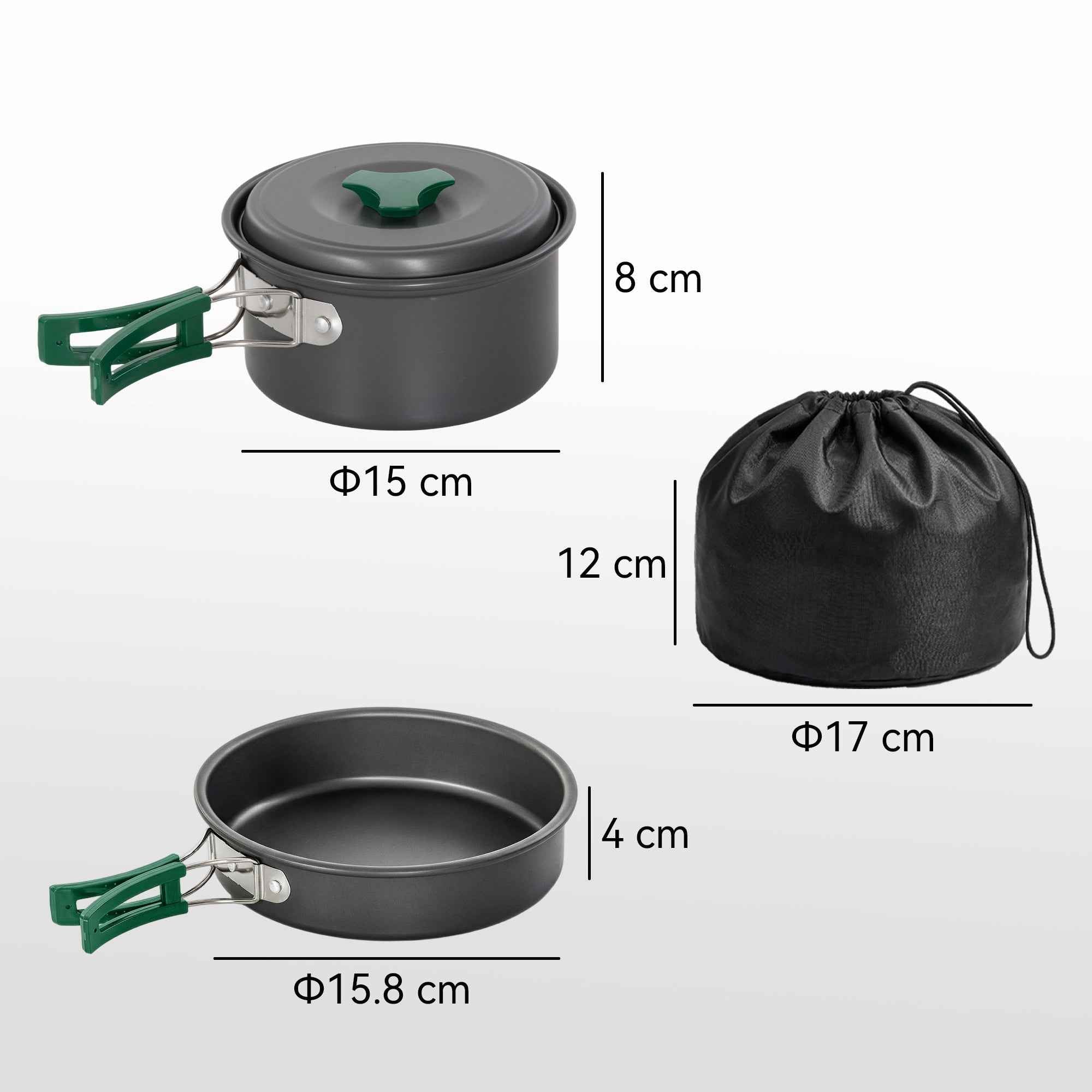 Outsunny Camping Cookware Set, 8-Piece Ultralight Kit with Anti-Scald Handles, Grey