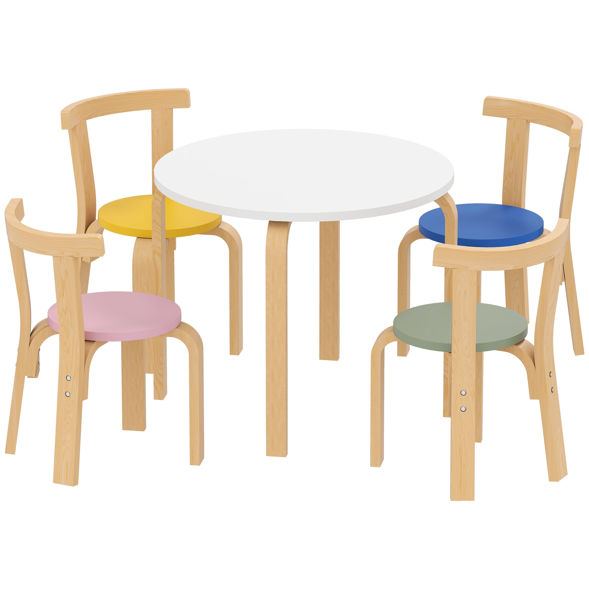 5-Piece Wooden Table and Chair Set for Children Ages 3-8 with Rounded Edges, Multicolored
