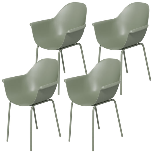 Set 4 garden chairs stackable with non -slip feet, pp and steel, 59x55x84 cm, green - Borgè