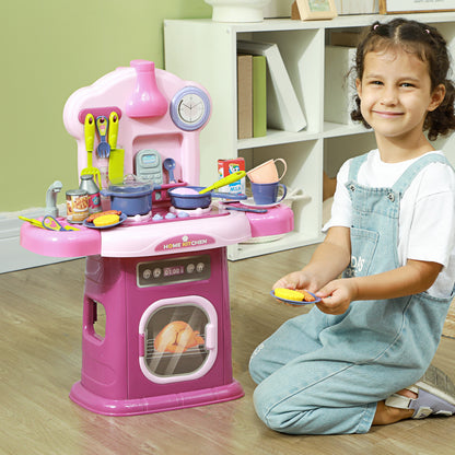 Toy Kitchen for Children 3-6 Years with 38 Accessories and Realistic Sounds, in PP and ABS, 51x21x60 cm, Pink