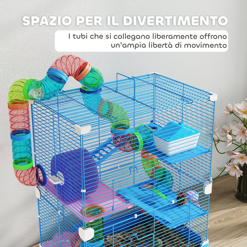 5-Level Hamster Cage with Tubes, Wheel, Ladders, House and Bottle, 46x30x58 cm