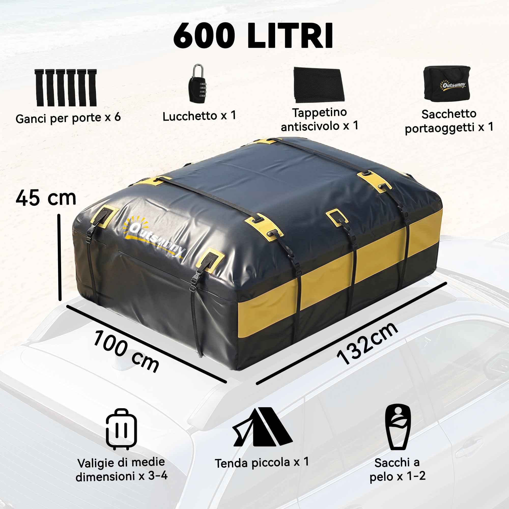 Outsunny 595L Waterproof Roof Rack Cargo Bag, Yellow