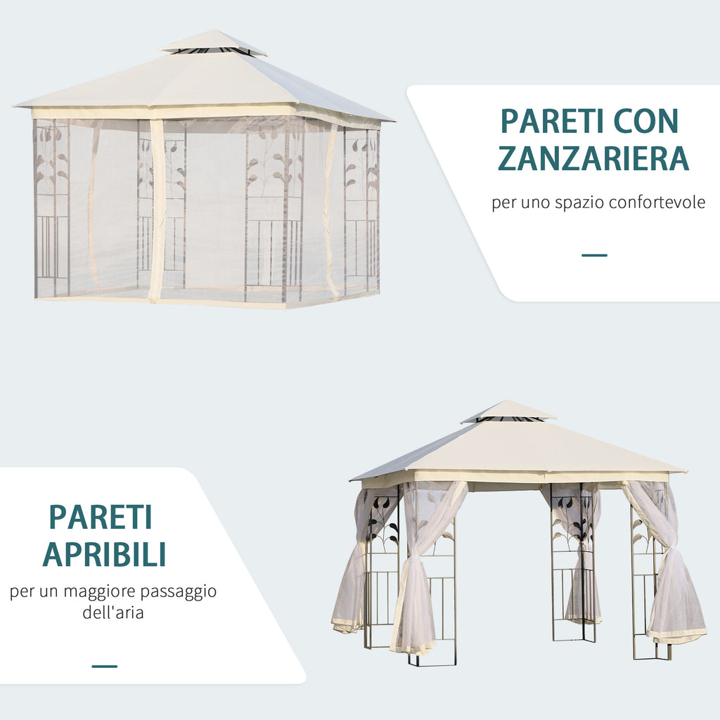 3x3m Garden Gazebo with Mosquito Net, Steel Frame and Double Canopy, White