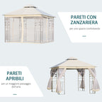 3x3m Garden Gazebo with Mosquito Net, Steel Frame and Double Canopy, White
