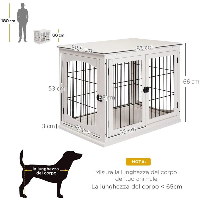 Indoor Dog House for Up to 30kg in Wood and Steel, 58.5x81x 66cm - White - Borge' Group Limited