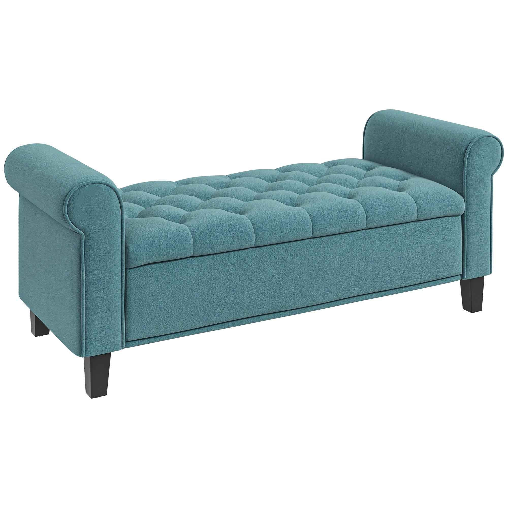 HOMCOM Velvet Fabric Bedside Bench with Storage Compartment and Armrests, 126x48.5x57 cm, Green