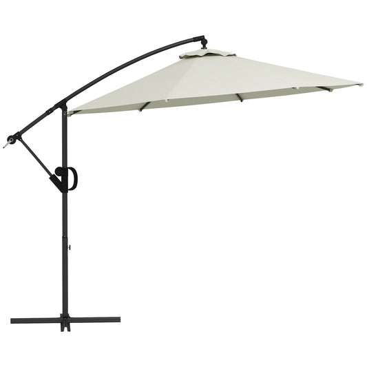 8-Rib Umbrella with Cross Base, in Aluminium, Metal and Polyester, Ø3x2.6 m, Cream - Borgè