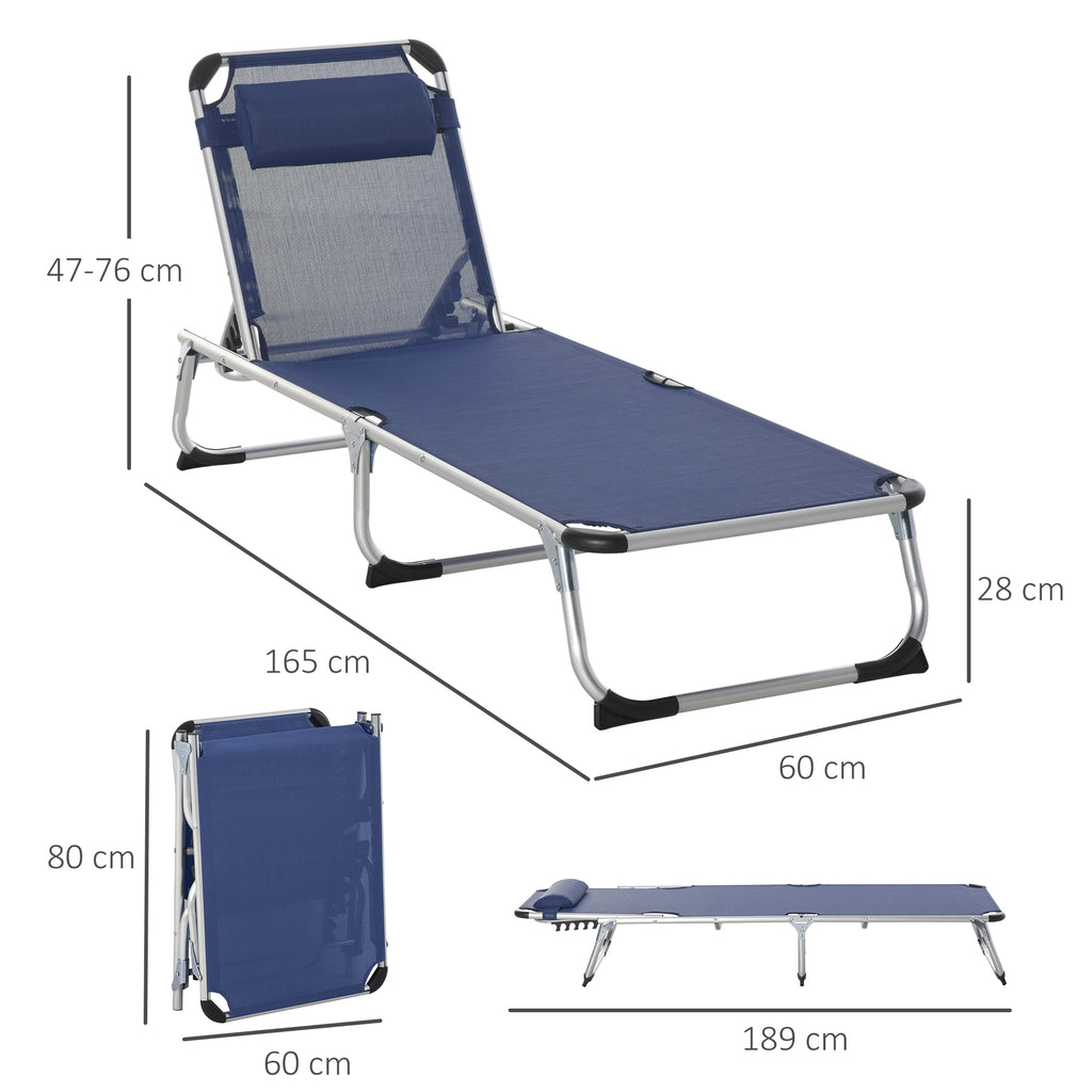 Outsunny Folding Garden Lounger with Adjustable Headrest and Backrest, Blue