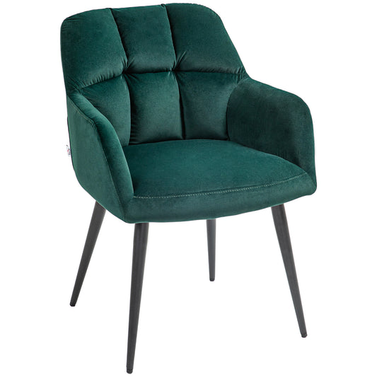 Velvet and Padded Lounge Armchair with Steel Legs and Extended Armrests, Green - Borgè