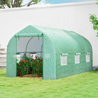 Outsunny UV-Proof Tunnel Greenhouse with 6 Mesh Windows and Roll-Up Entrance, Metal and PE, 4x2x2 m, Green