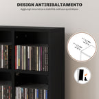 CD Cabinet with Adjustable Shelves for 456 CDs or 336 DVDs, 24 Compartments, 89x20x130.5 cm, Black