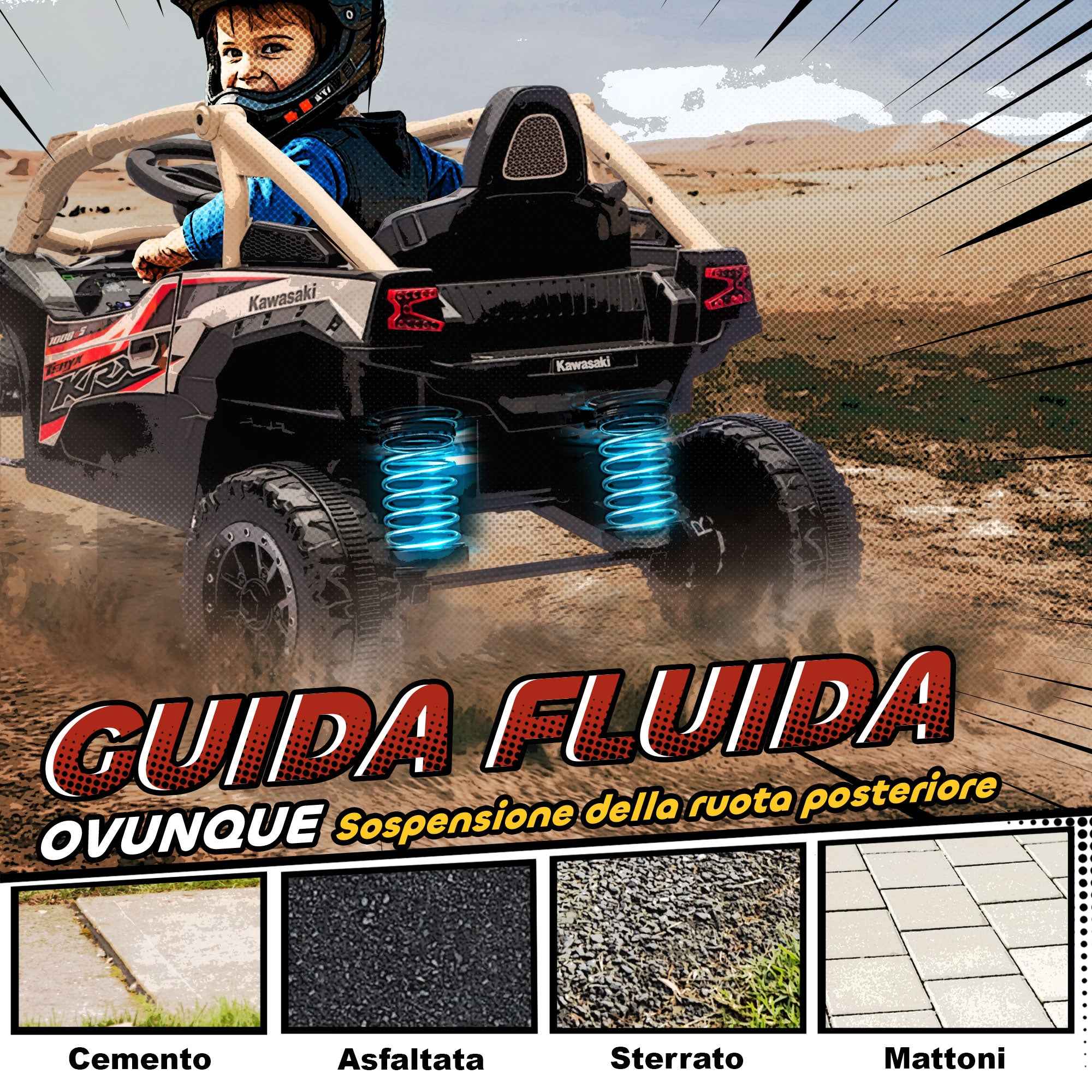 AIYAPLAY Electric Ride-On Toy Car for Kids 3-8 Years Old, 12V, Licensed by KAWASAKI, Dual Motor, Remote Control and Music, Yellow