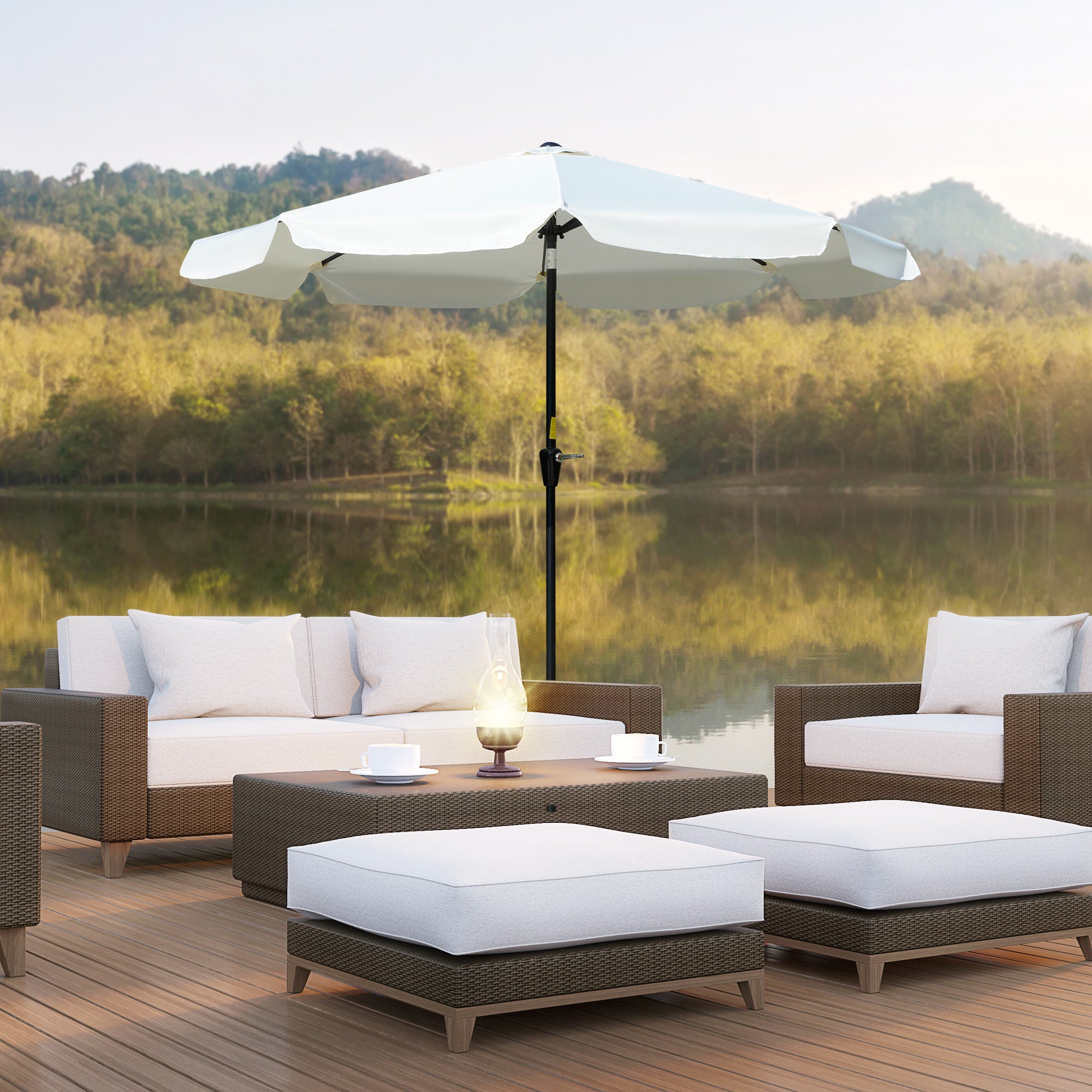 Tiltable Round Umbrella with Crank, in Aluminium, Metal and Polyester, Ø266x248.5 cm, Cream White