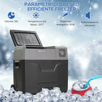 50L Car Fridge with Touch Panel, Handle and 2 Wheels, in Aluminum and Plastic, 58.6x37.8x54.5 cm, Gray