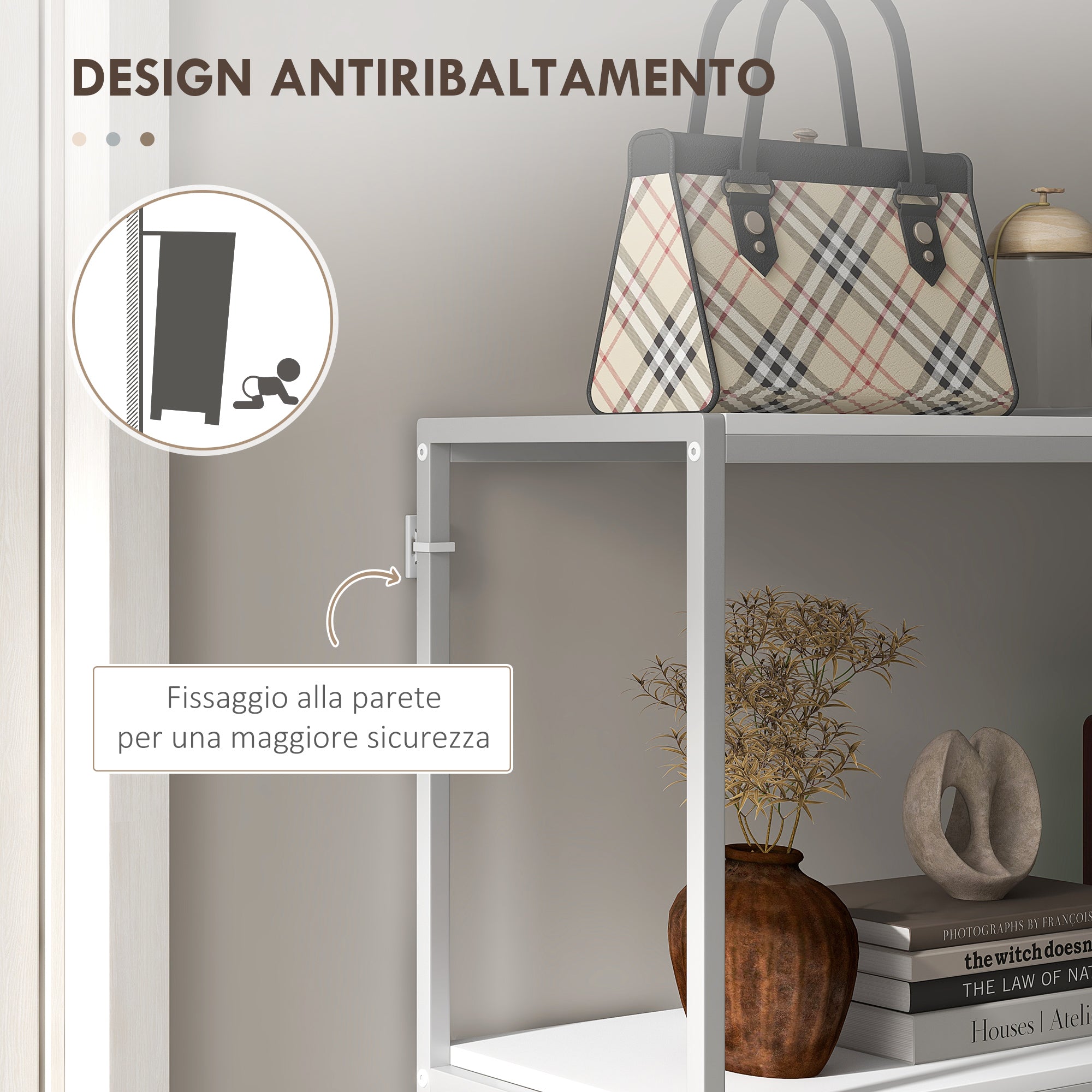 Console Table for Entrance Hall with Open Shelf, in Steel and Chipboard, 100x30x87 cm, White - Borgè