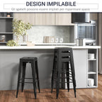 HOMCOM Set of 4 Metal Bar Stools with Footrest for Indoor and Outdoor, 43x43x76 cm, Black - Borgè