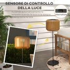 Solar Garden Lamp with LED Lighting, in Steel and PE Rattan, Ø34x130 cm, Yellow