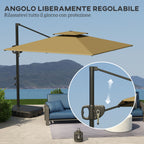 Outsunny 2.5x2.5m Cantilever Umbrella with Fillable Base, Crank Handle and Tilting Head, Khaki