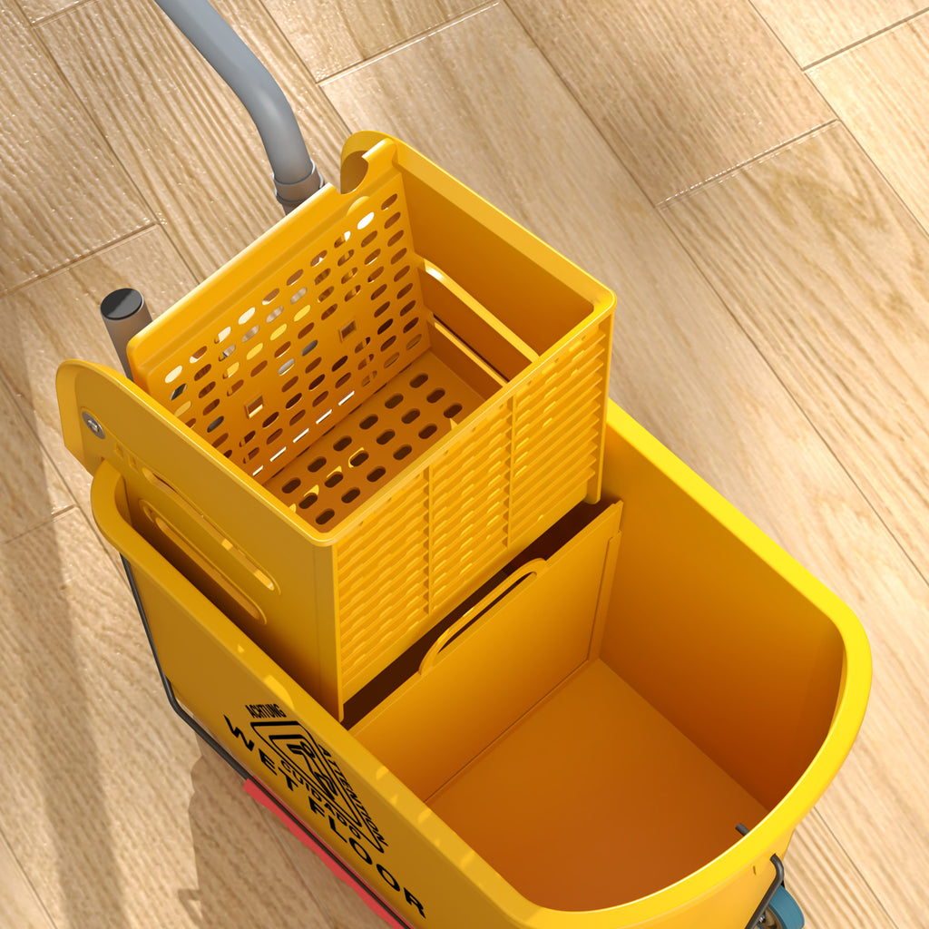 Professional 20L Floor Mop Bucket with Mop, Wringer, Wheels and Handle, 45x26.5x70 cm, Yellow