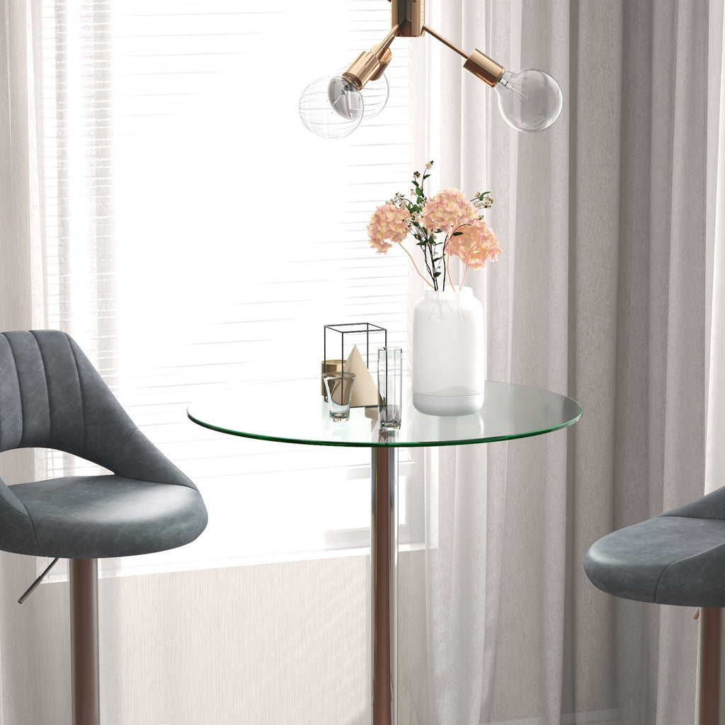 Homcom tall table from modern round bar with steel base and glass top, Ø70x102cm, transparent - Borgè
