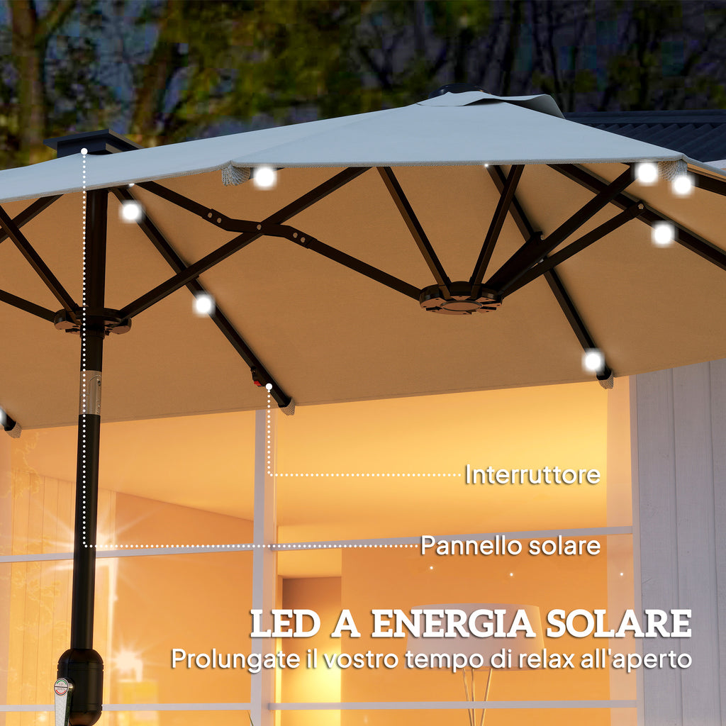 Outsunny Double Umbrella with LED Lights and Crank Handle, in Polyester and Steel, 2.92 x 1.5 x 2.2 m, Beige