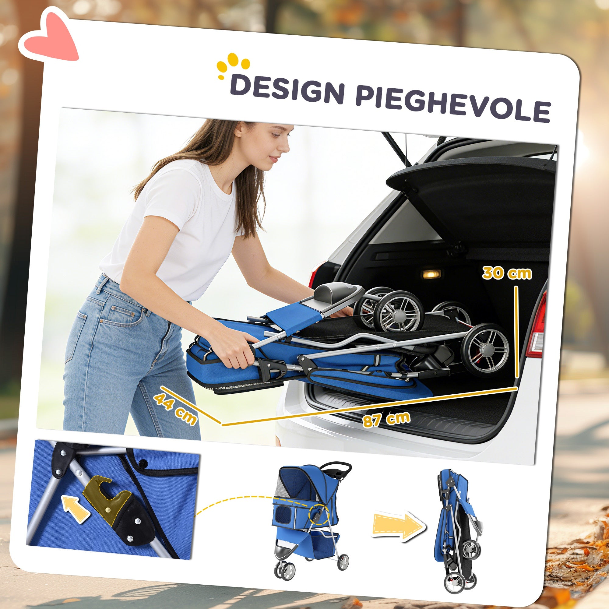 PawHut Folding Dog Stroller with Cup Holder and Basket, 77x44x102 cm, Blue
