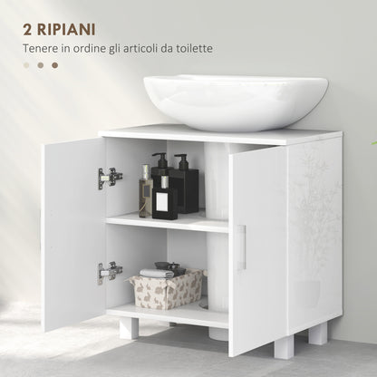 Bathroom Under-Vanity Unit with 2 Doors with Middle Shelf, MDF, 60x35x60 cm, White