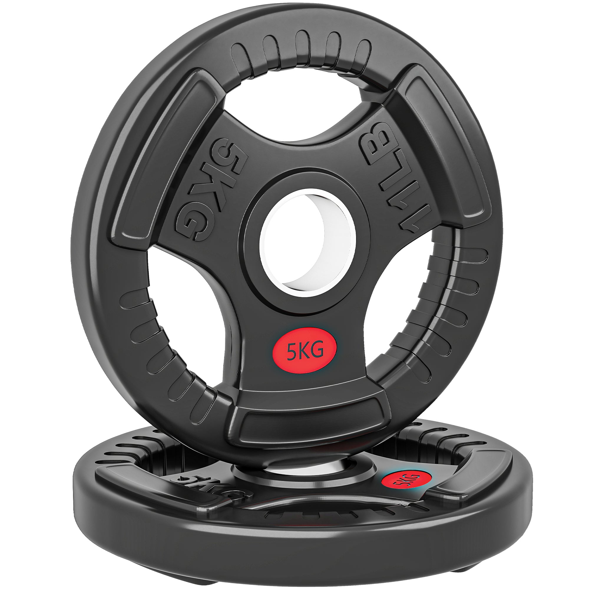SPORTNOW 2x5 kg Weight Plate Set with 5 cm Hole and 3 Handles, Steel with Plastic Coating, Black