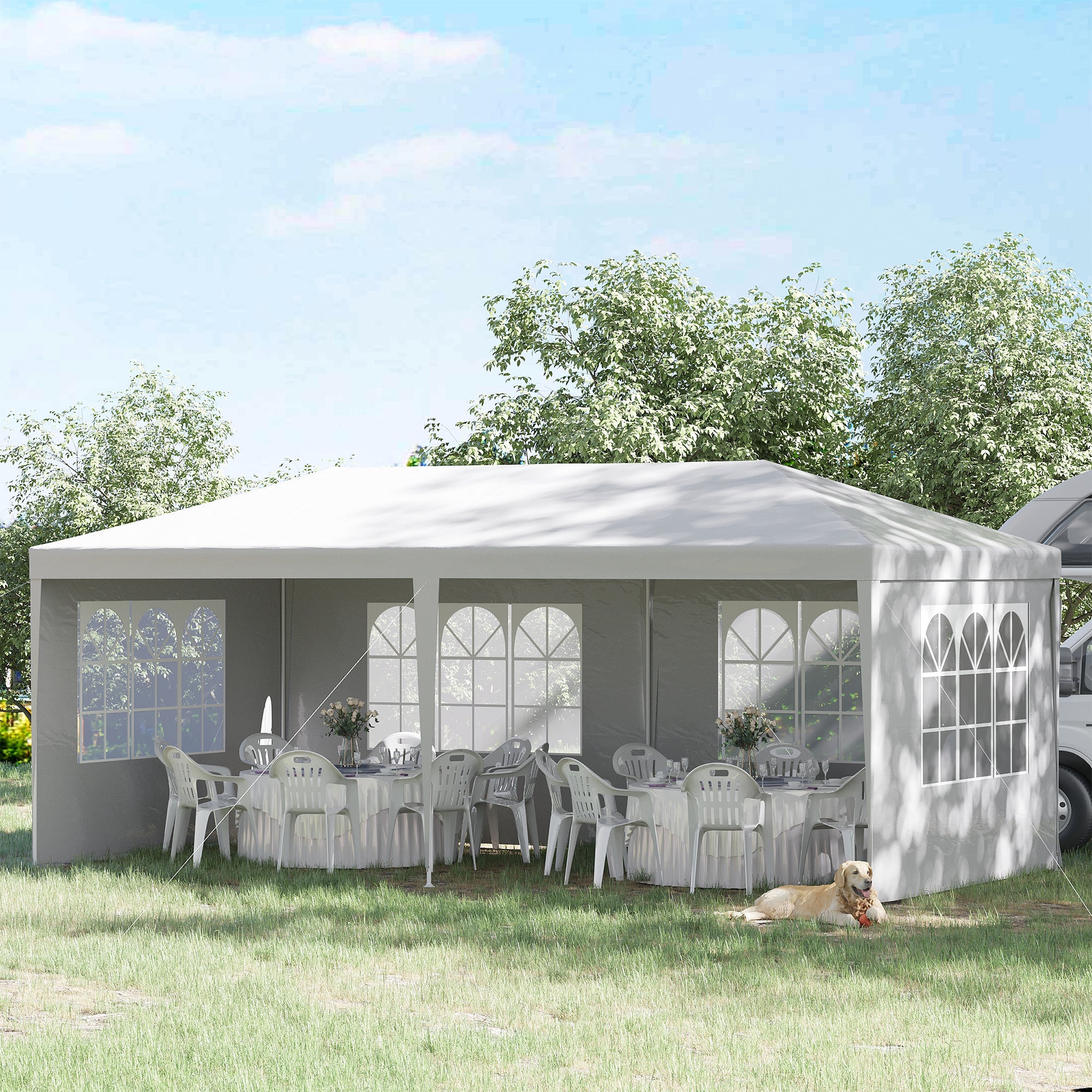 Garden Gazebo for Events with 4 Removable Walls with Windows, 5.8x2.9x2.5m, White