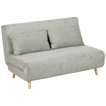 Double Sofa Bed with Adjustable Backrest and 2 Cushions, in Linen Effect Fabric Grey