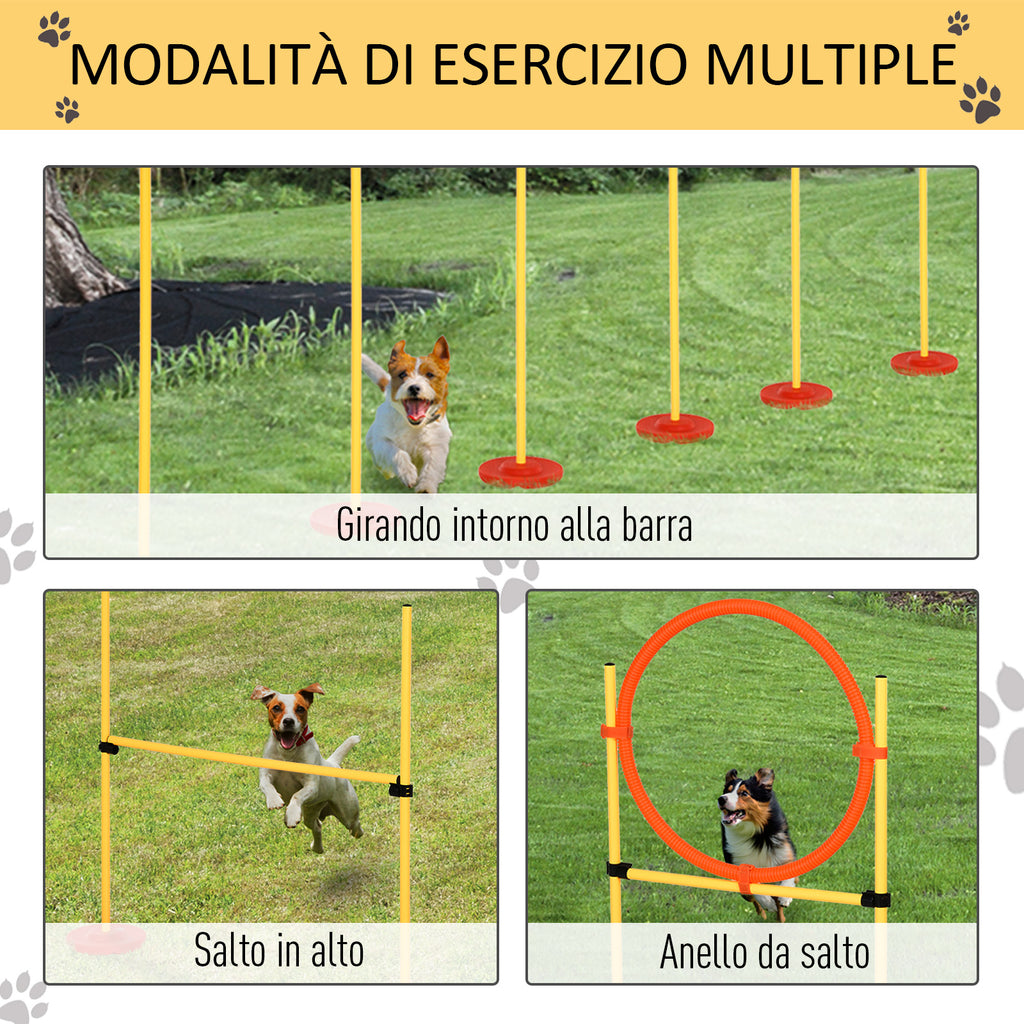 Dog Agility Set 3 Exercises: Slalom, Obstacles, Ring, for Dog Training, Portable, 2.5 kg, Yellow and Red