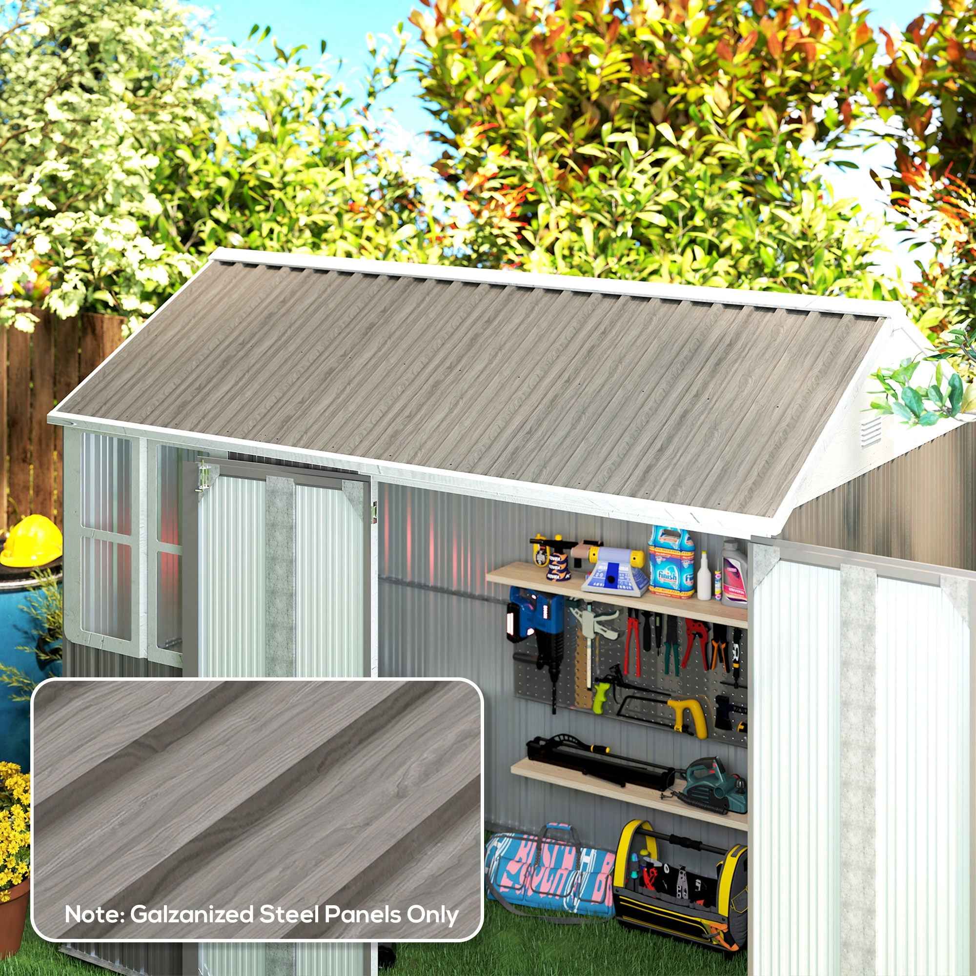 Outsunny Set of 12 Replacement Panels 129x45 cm for Garden Sheds in Grey Galvanized Steel