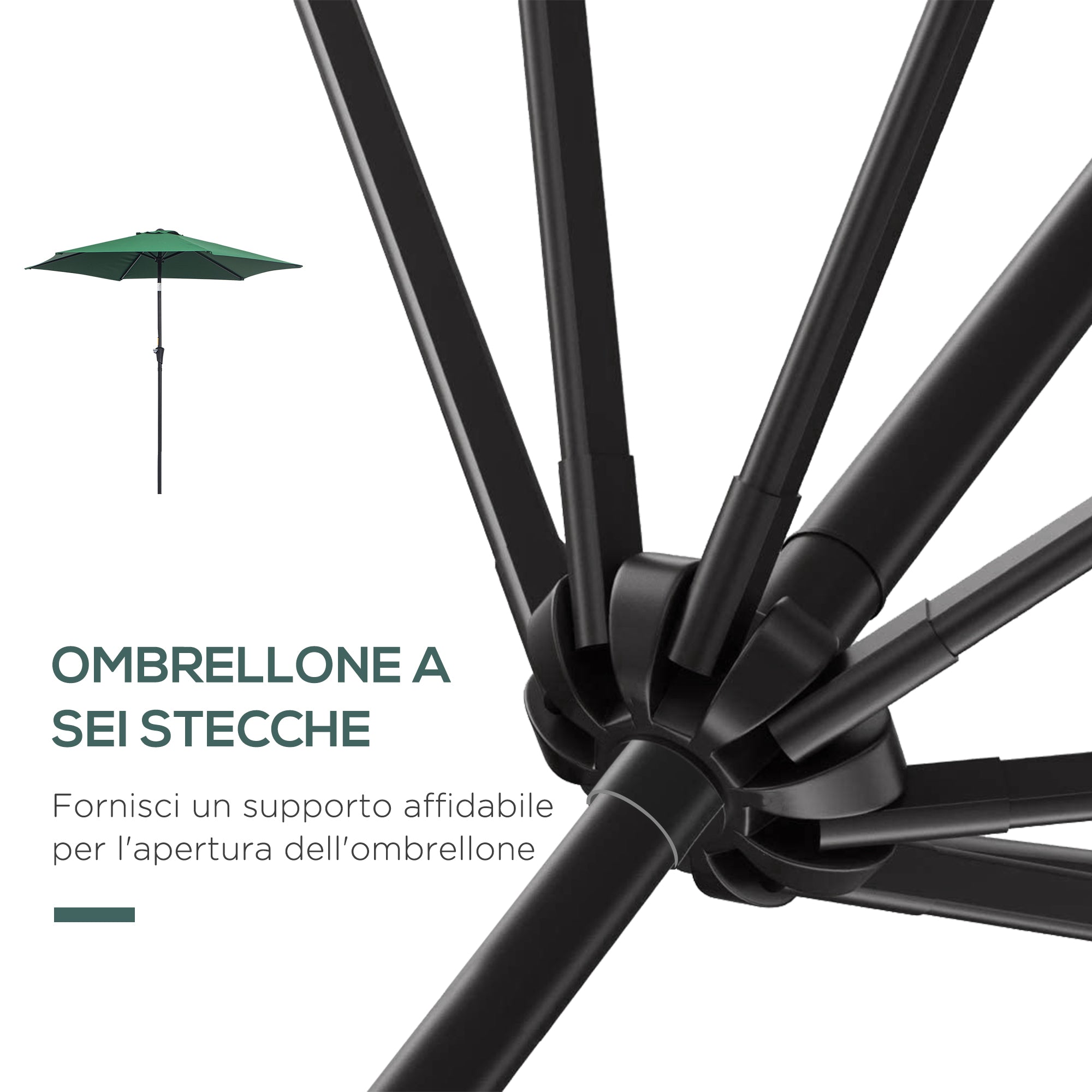 2.6x2.4m Garden Umbrella with Tilting Head, in Aluminum and Polyester, Dark Green and Black
