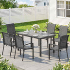 Outsunny 7-Piece Outdoor Set with 2-Section Garden Table and 6 Stackable Texteline Chairs, Grey