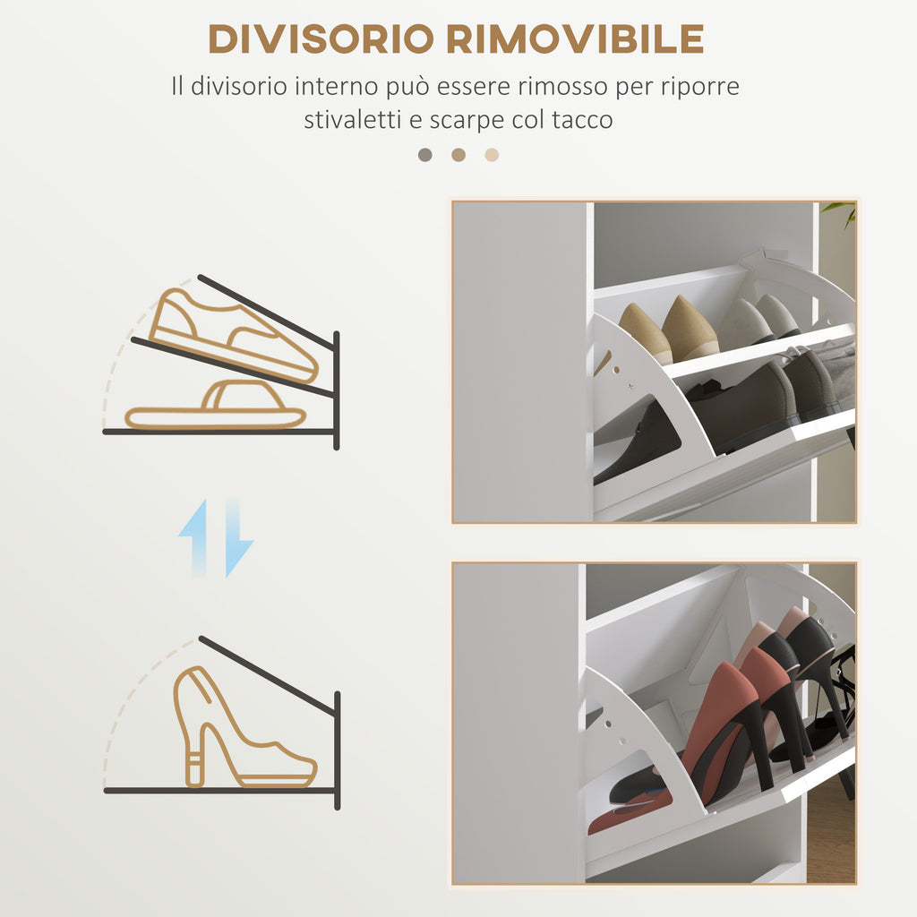 Modern Shoe Rack with 3 Tilting Drawers for 15 Pairs of Shoes and Adjustable Shelf, 54x24x117.5cm, White