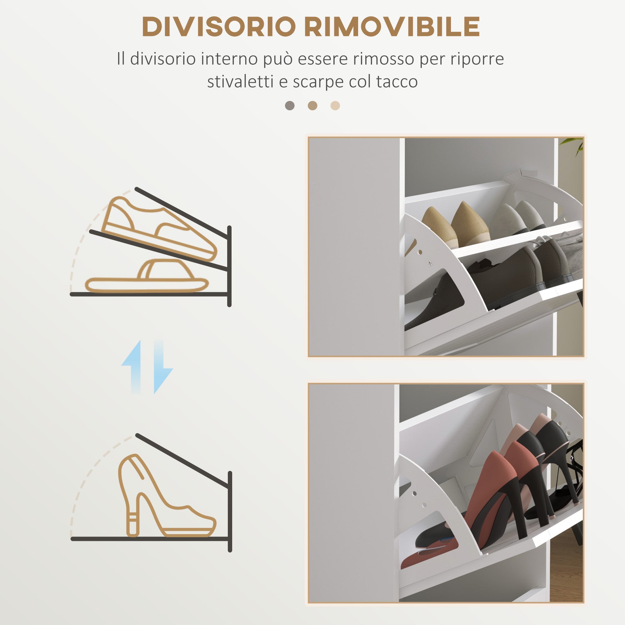 Modern Shoe Rack with 3 Tilting Drawers for 15 Pairs of Shoes and Adjustable Shelf, 54x24x117.5cm, White