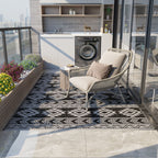 Modern Outdoor Rug Black and Grey PP with Reversible and Foldable Design, 182x274 cm