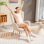 Modern Sherpa Fabric Upholstered Armchair with High Back and Armrests, Beige