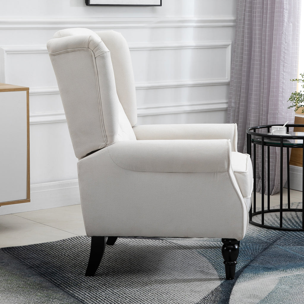HOMCOM Upholstered Living Room Armchair in Fabric with Quilted Backrest, 74x86x102cm, Cream White - Borgè