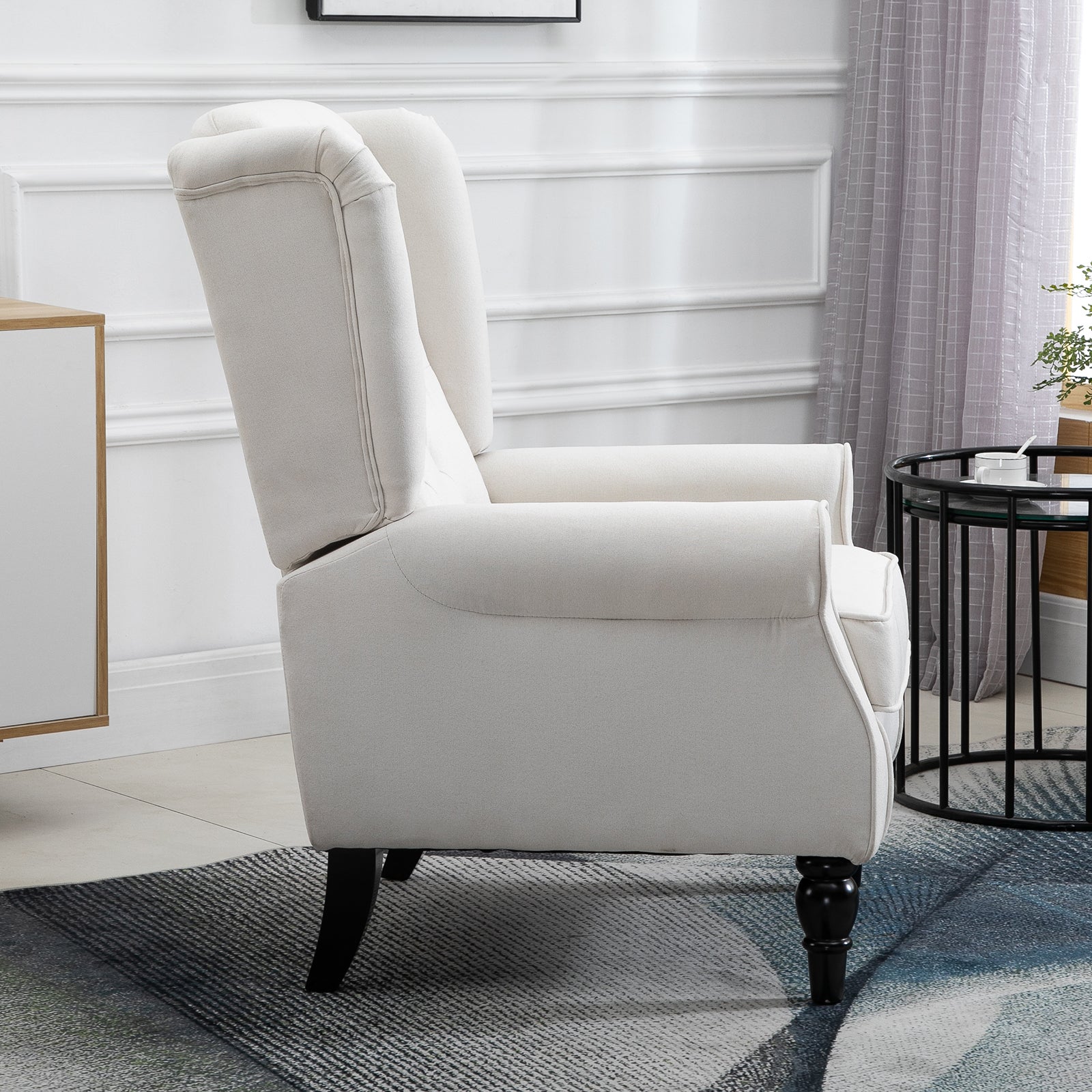 HOMCOM Upholstered Living Room Armchair in Fabric with Quilted Backrest, 74x86x102cm, Cream White - Borgè