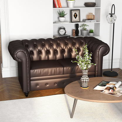 Homcom Chesterfield style 2 seater sofa with removable pillow, in ears, wood and metal, 160x84x80 cm, brown - Borgè