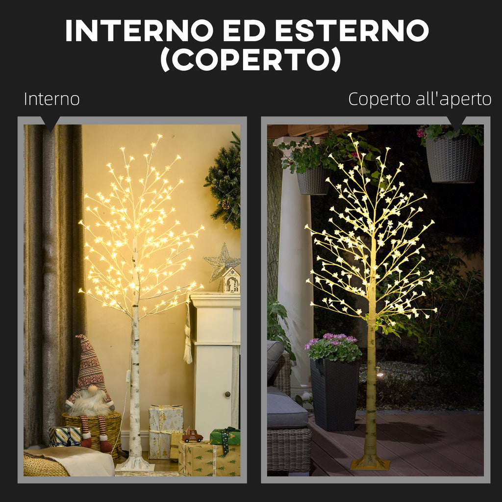 180cm Tall Birch Tree with 180 LED Lights and 3 Brightness Levels for Indoor and Outdoor Use, White